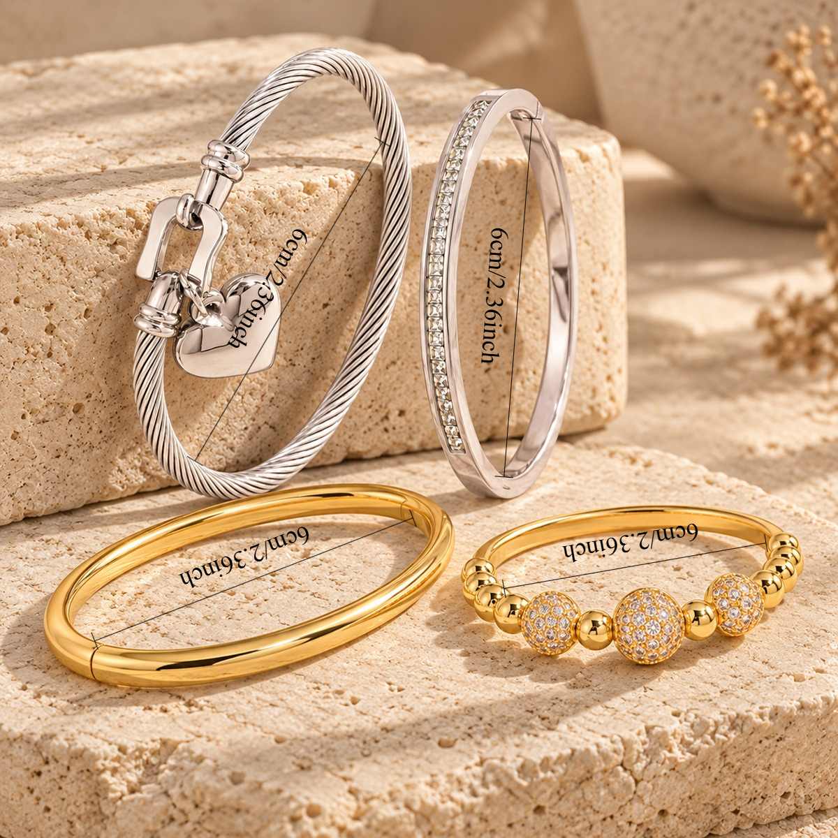 4pc Women's Bracelet Set with Copper and Stainless Steel